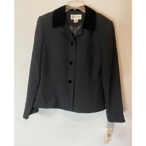 NWT Evan Picone Black Skirt Suit Velvet Collar Button Detail Size 12 - Picture 2 of 16